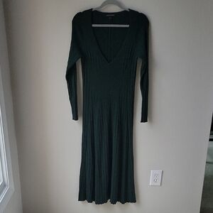 Banana Republic V-neck Long‎ Sleeve Pattern Dress Women Size Large Dark Green